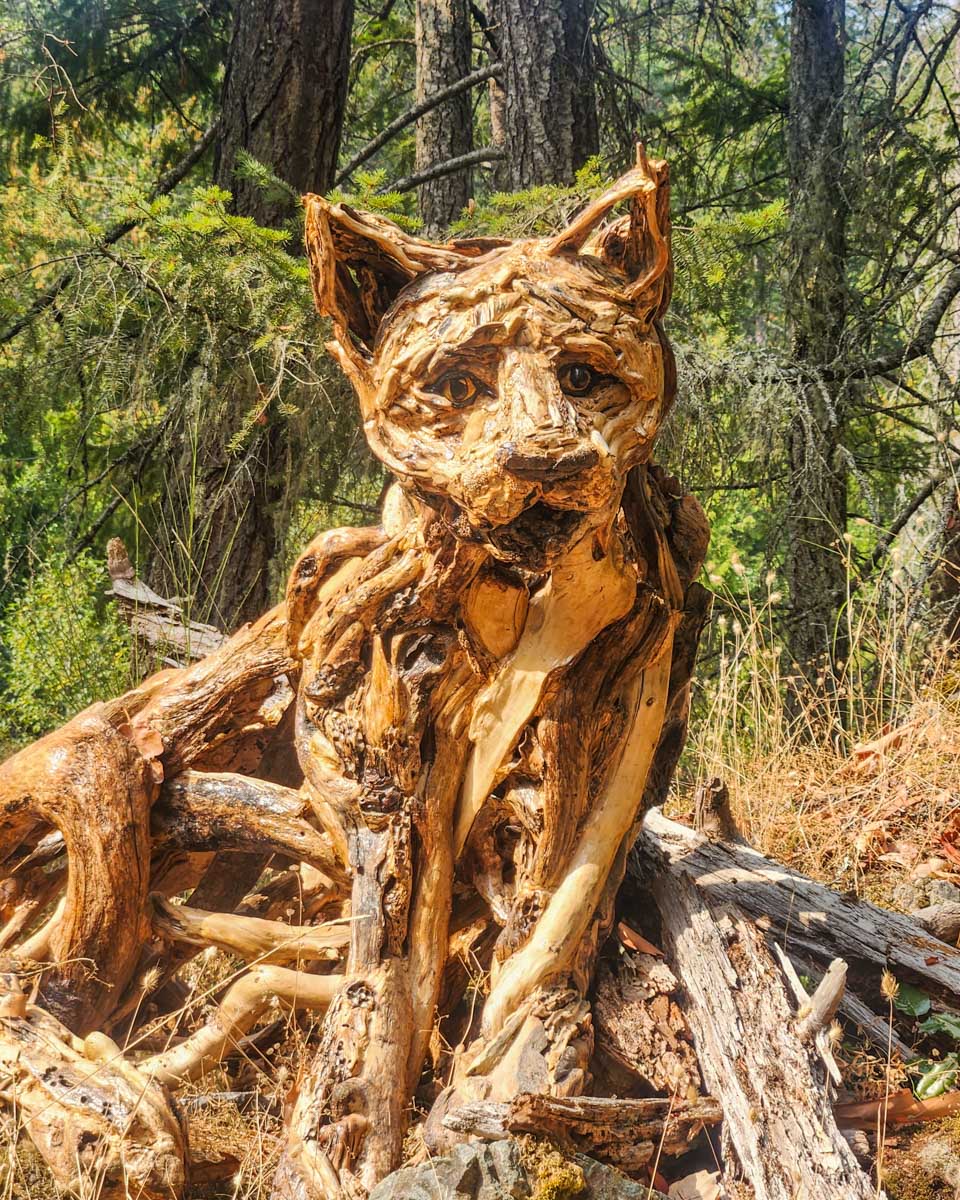 A wooden statue at Malahat Skywalk in Malahat, British Columbia