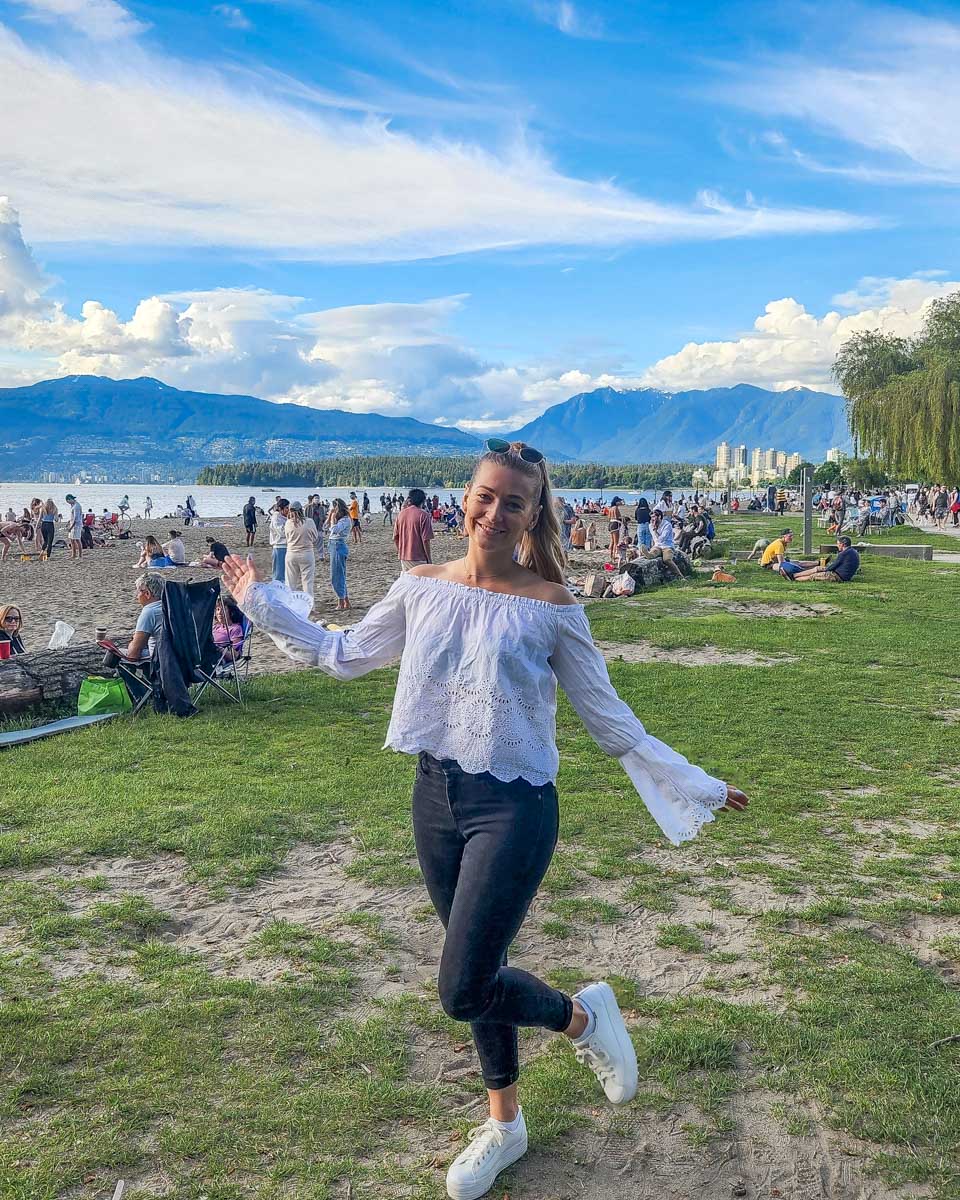 Bailey poses for a photo at Kitsilano Beach, Vancouver