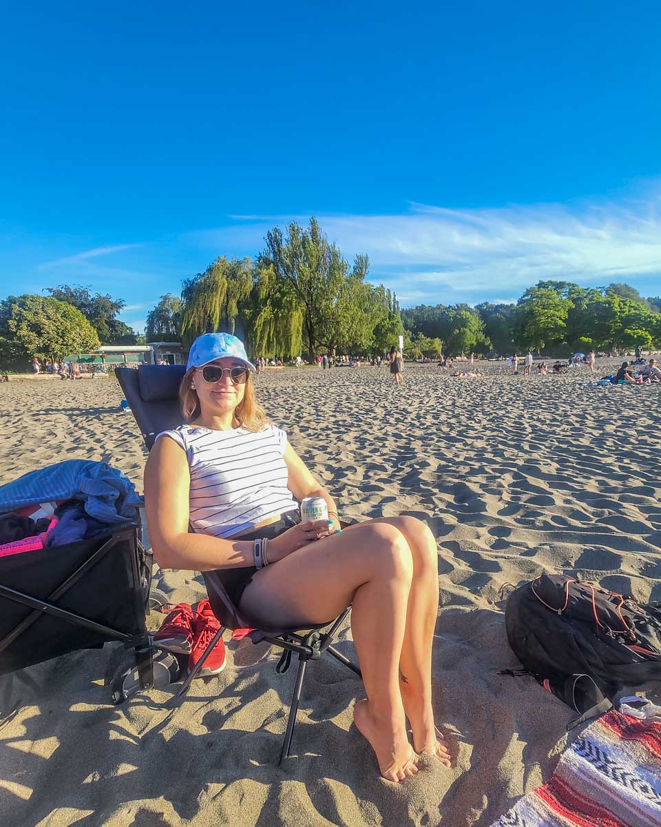 Bailey relaxes at Jericho Beach in Vancouver  