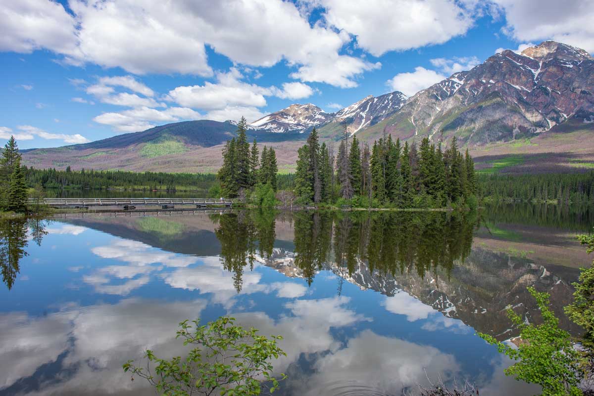 Reflections at Pyramid Lake in Jasper National Park, Canada