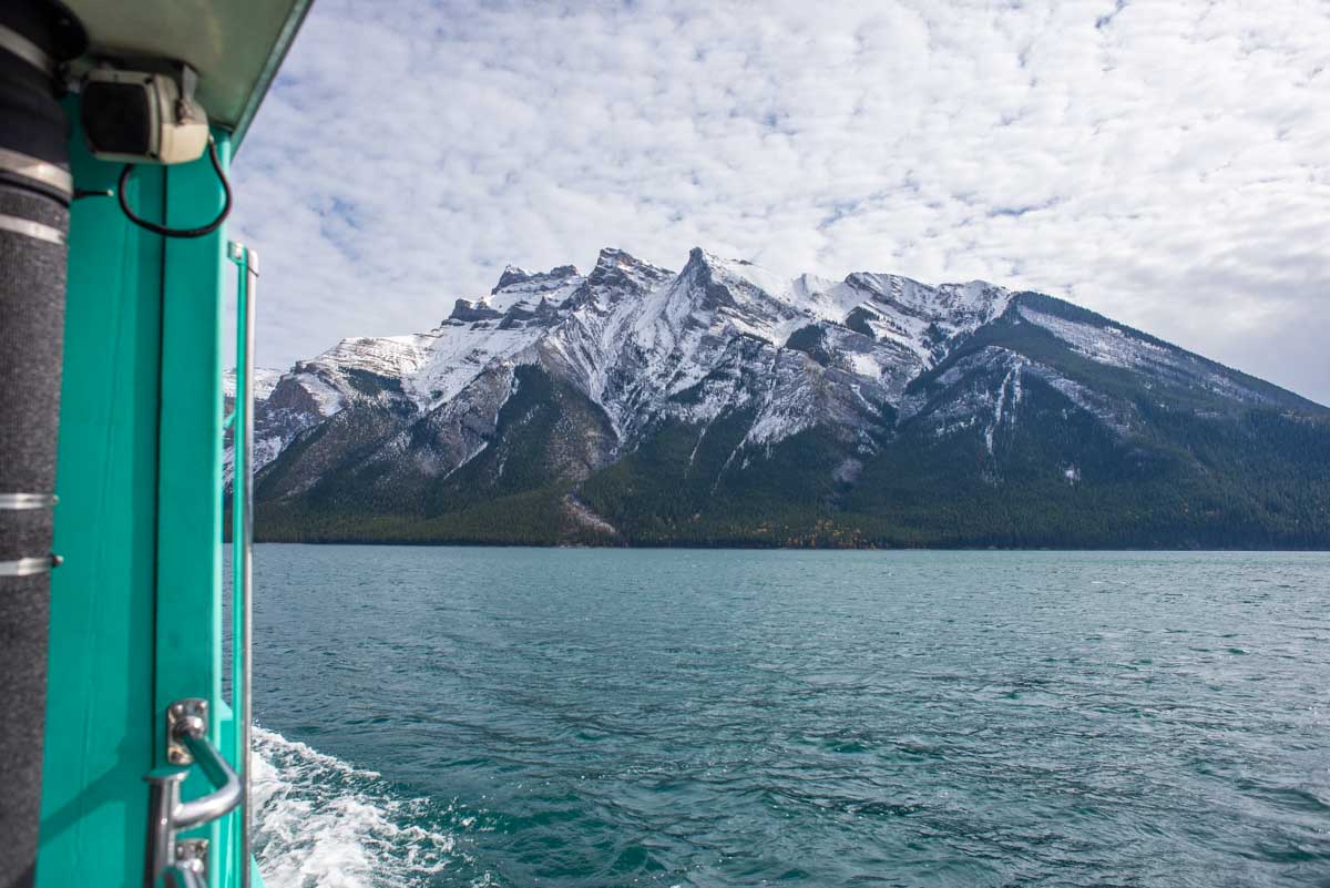 Views from the outside of the boat on a Lake Minnewanka cruise