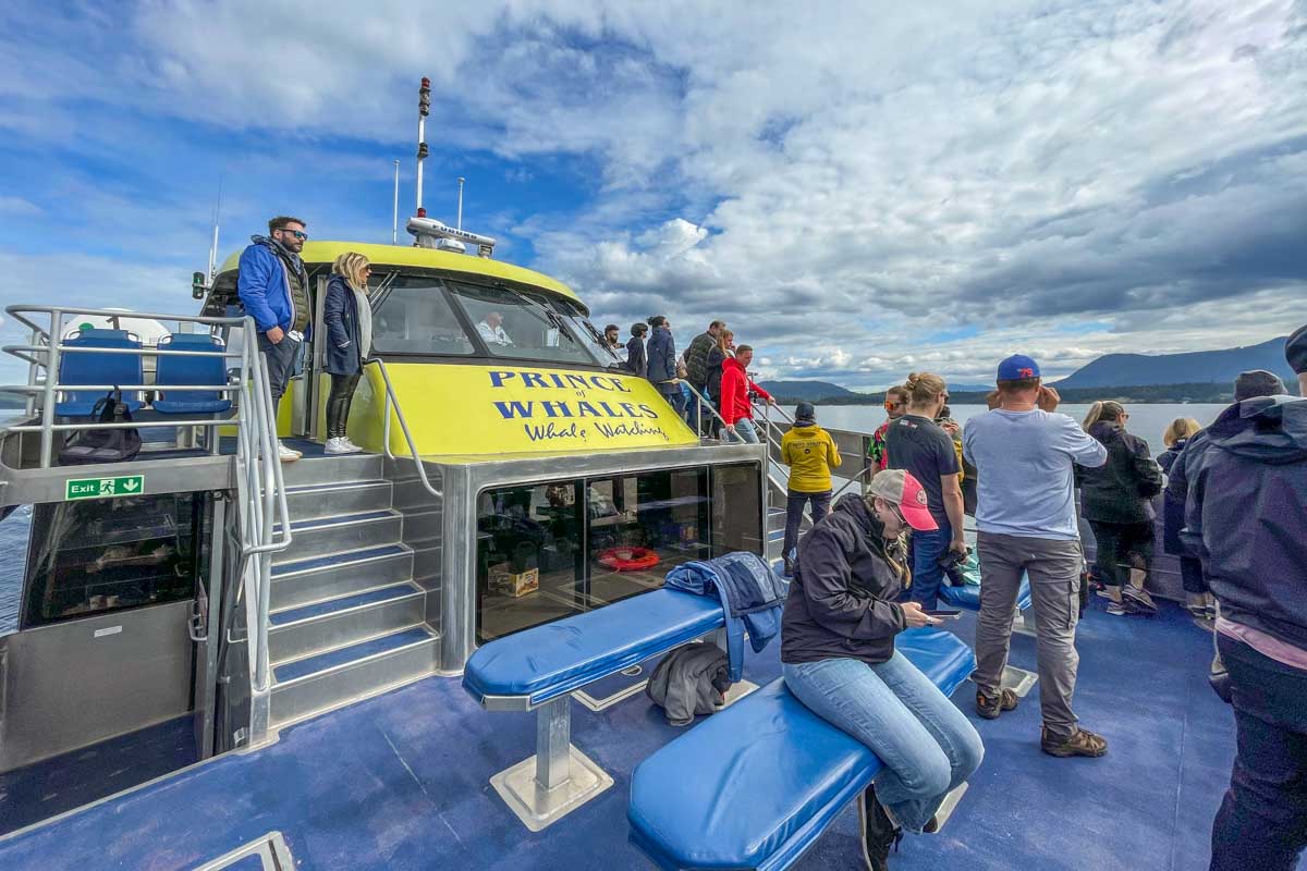 Wide angle of a whale watching boat in British Columbia, Canada