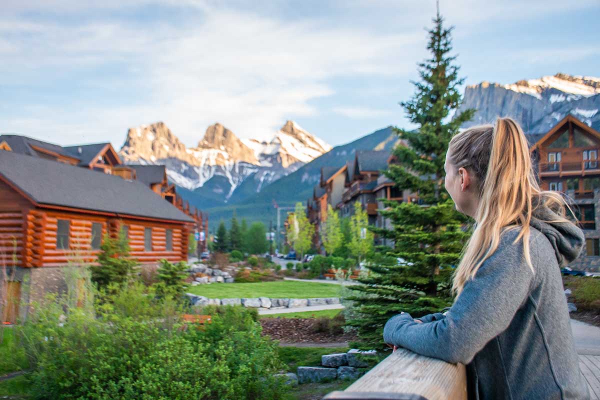 Bailey looking at the 3 Sisters in Canmore