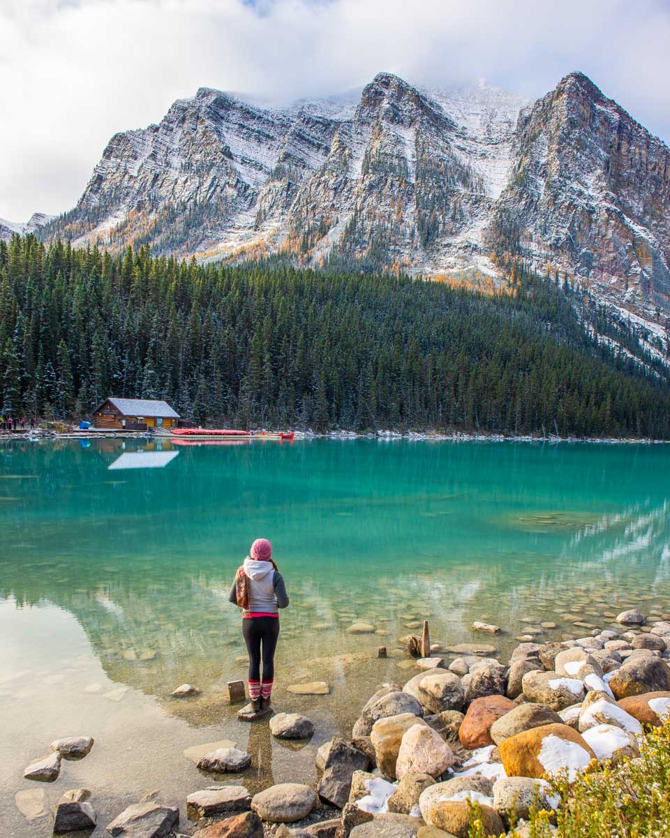 Bailey on the edge of Lake Louise