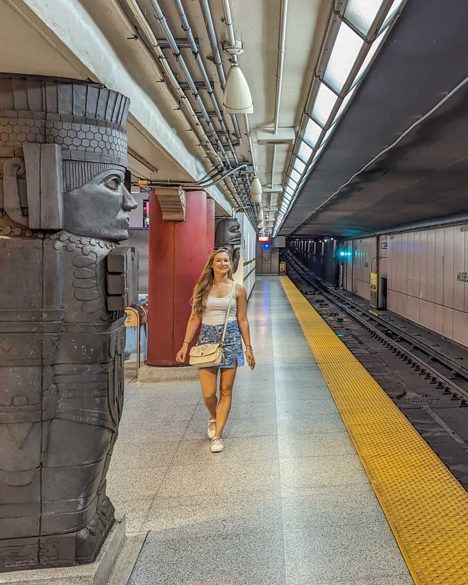 Bailey on the subway in Toronto Canada