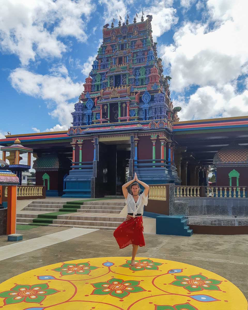 Bailey with the Nadi Hindu Temple in Nadi, Fiji
