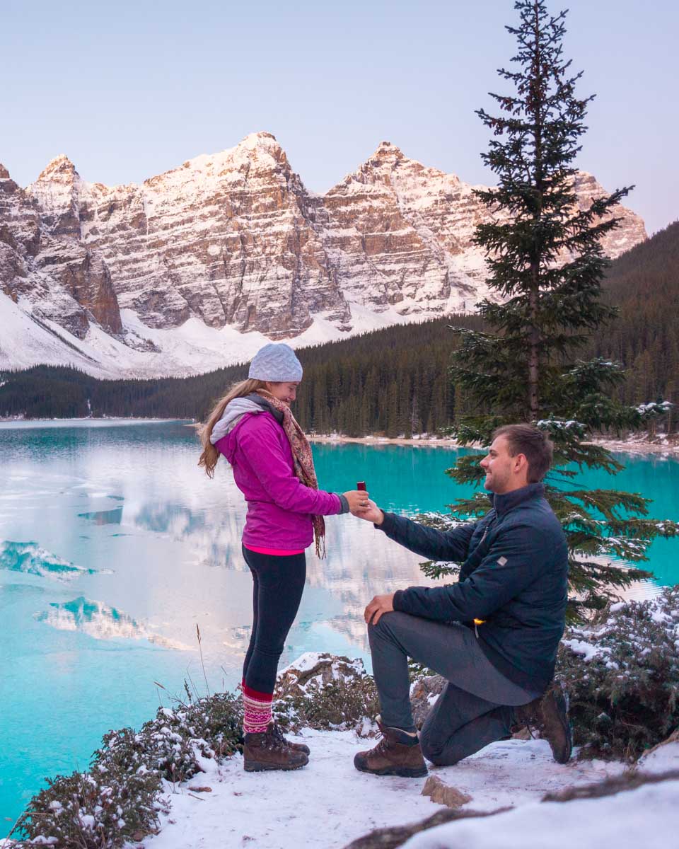 Daniel proposes to Bailey at Moraine Lake