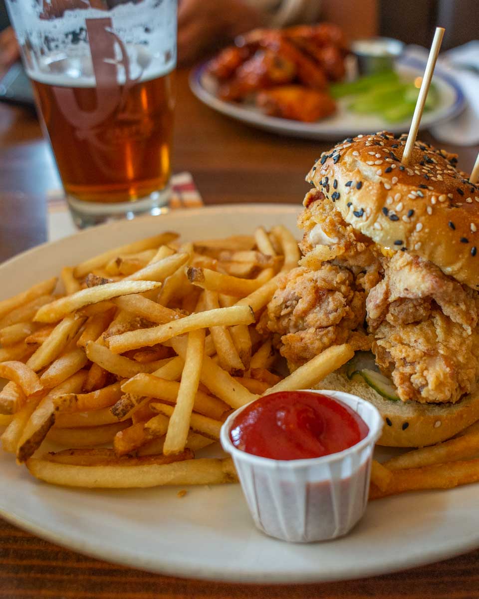 Huge chicken burger at Jasper Brewing company