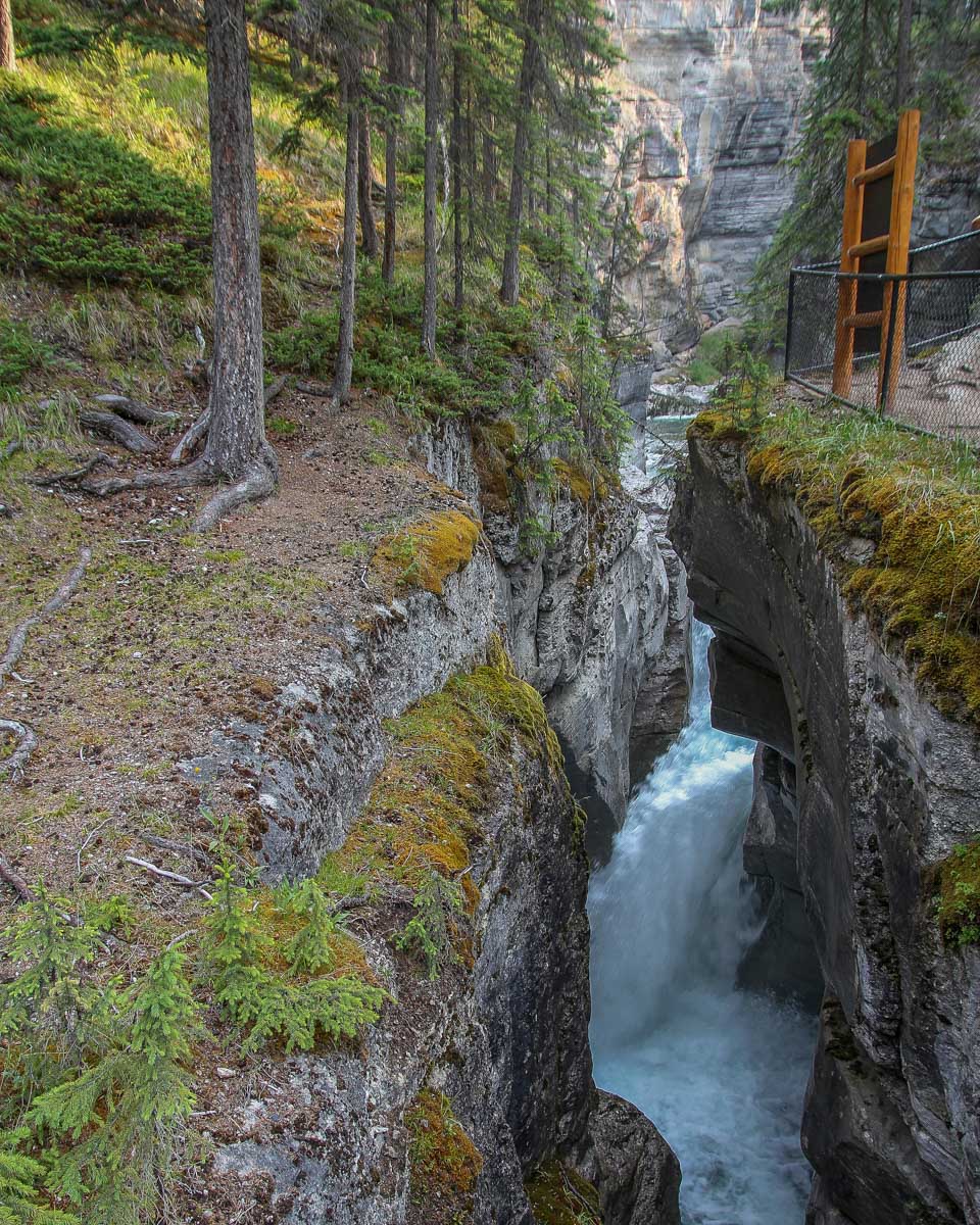Huge waterfall in Maligne Canyon Jasper