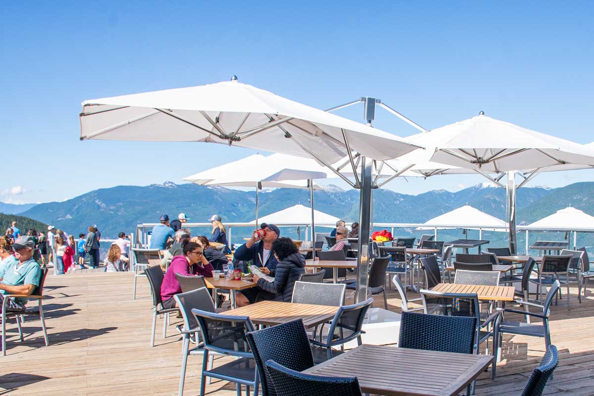 The outdoor deck of the Marketplace Eatery at the Sea to Sky Gondola