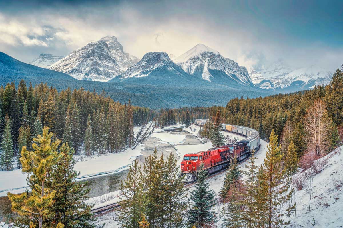 The train passes Morant's Curve in fall