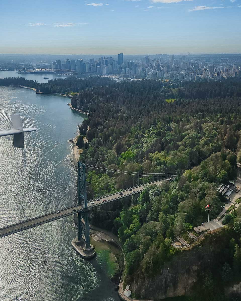 View of Stanley park from the float plane traveling out of Vancouver towards Whistler, BC