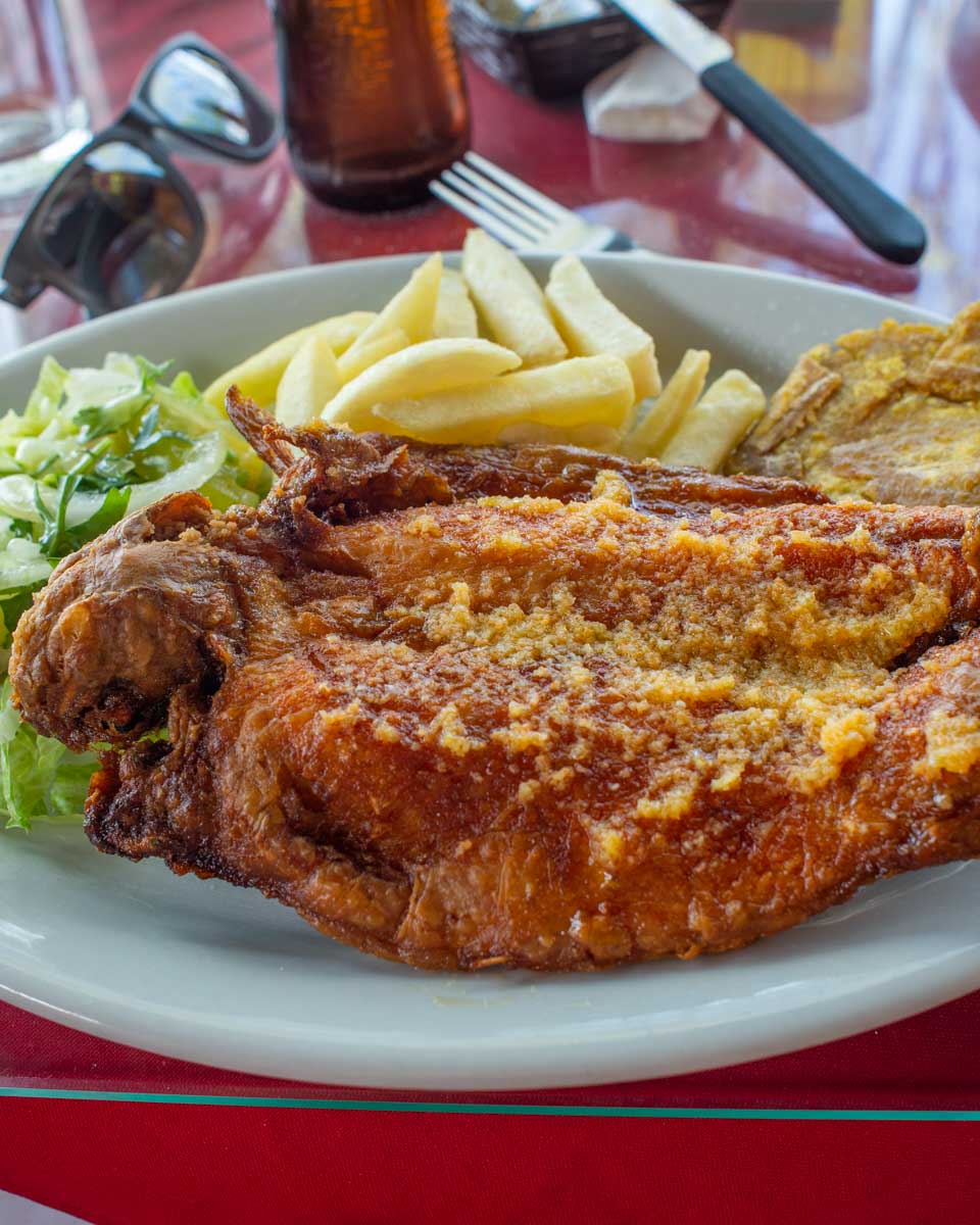 Whole fried fish in Guatape, Colombia on a tour from Medellin