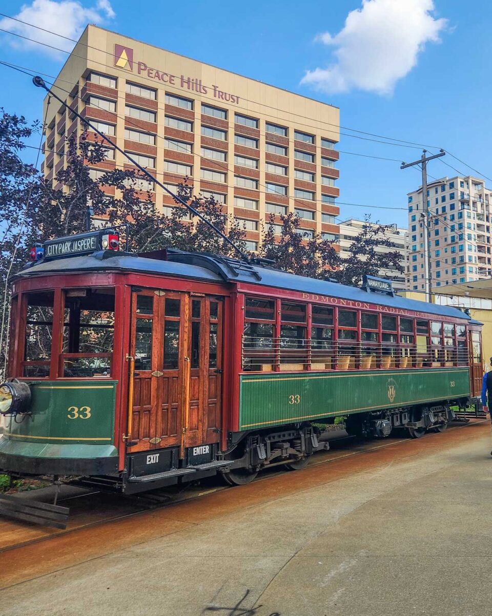the high level bridge street car in Edmonton from the outside