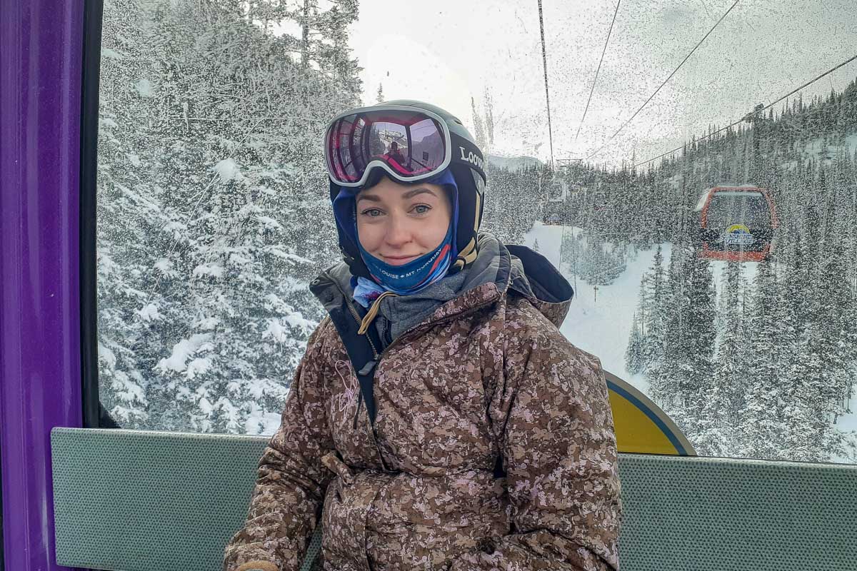 Bailey on the Banff Sunshine Gondola in winter