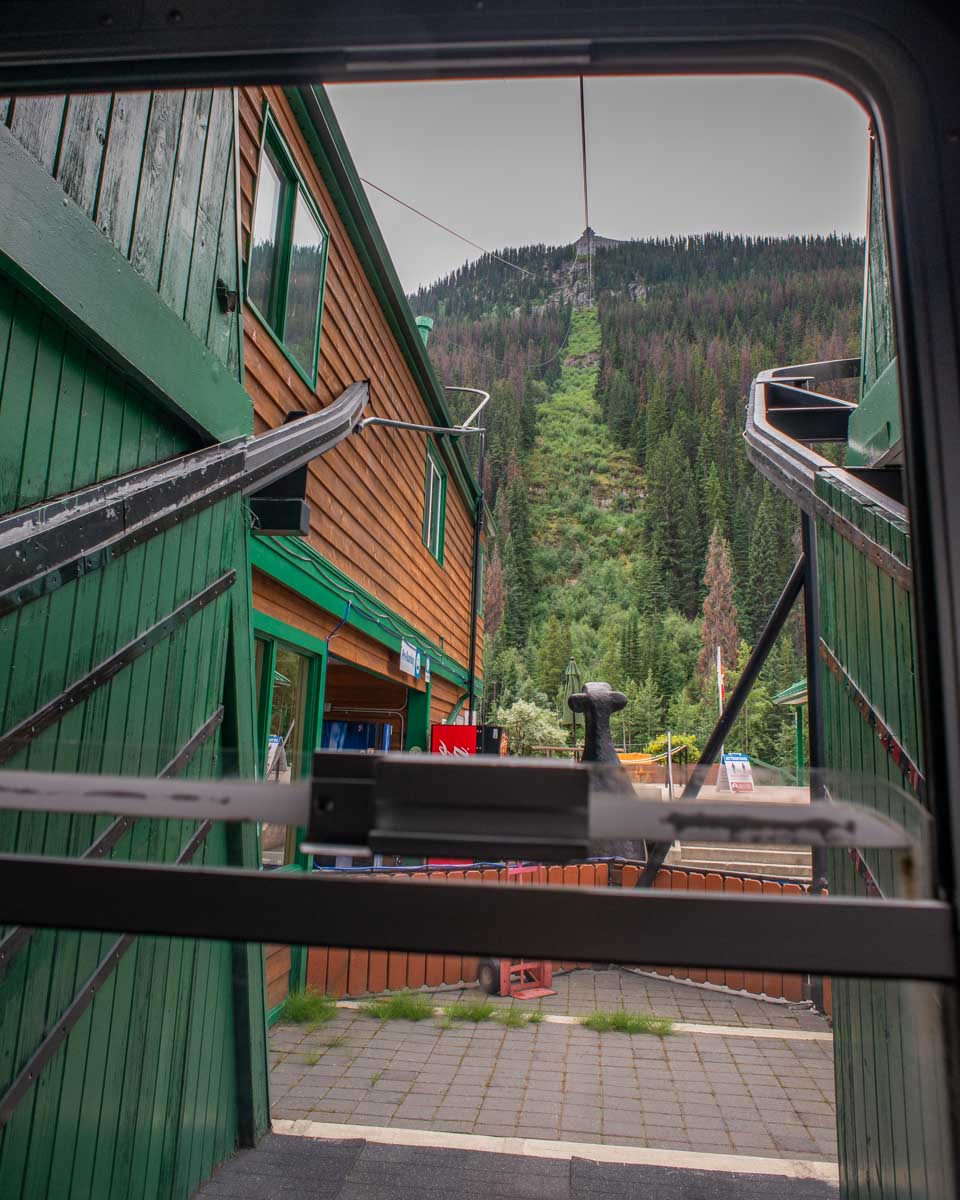 The Jasper Sky Tram gets ready to leave the bottom station in Jasper National Park