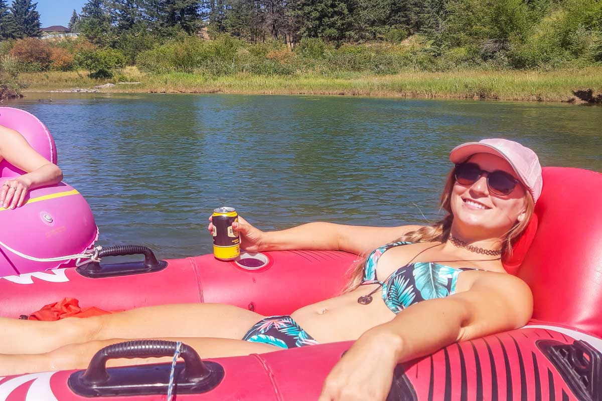Bailey floats down the Enderby River, BC