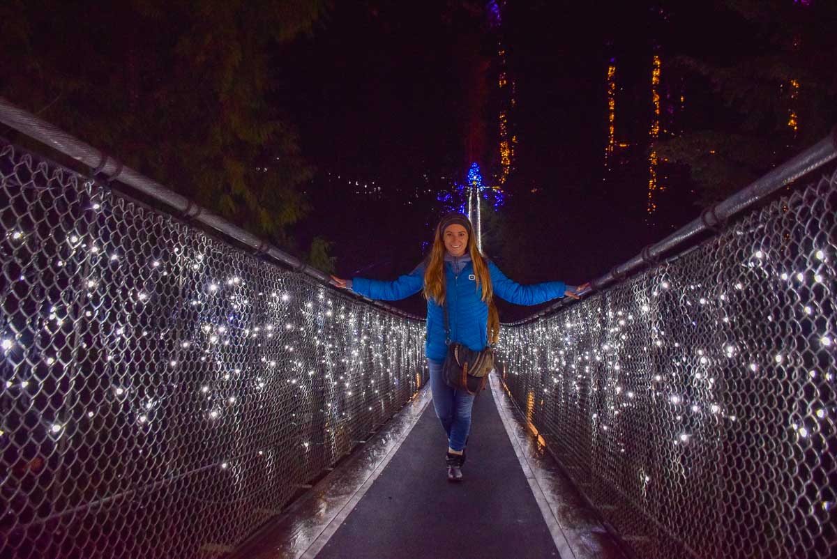 Bailey on the Capilano Suspension Bridge during the Canyon lights