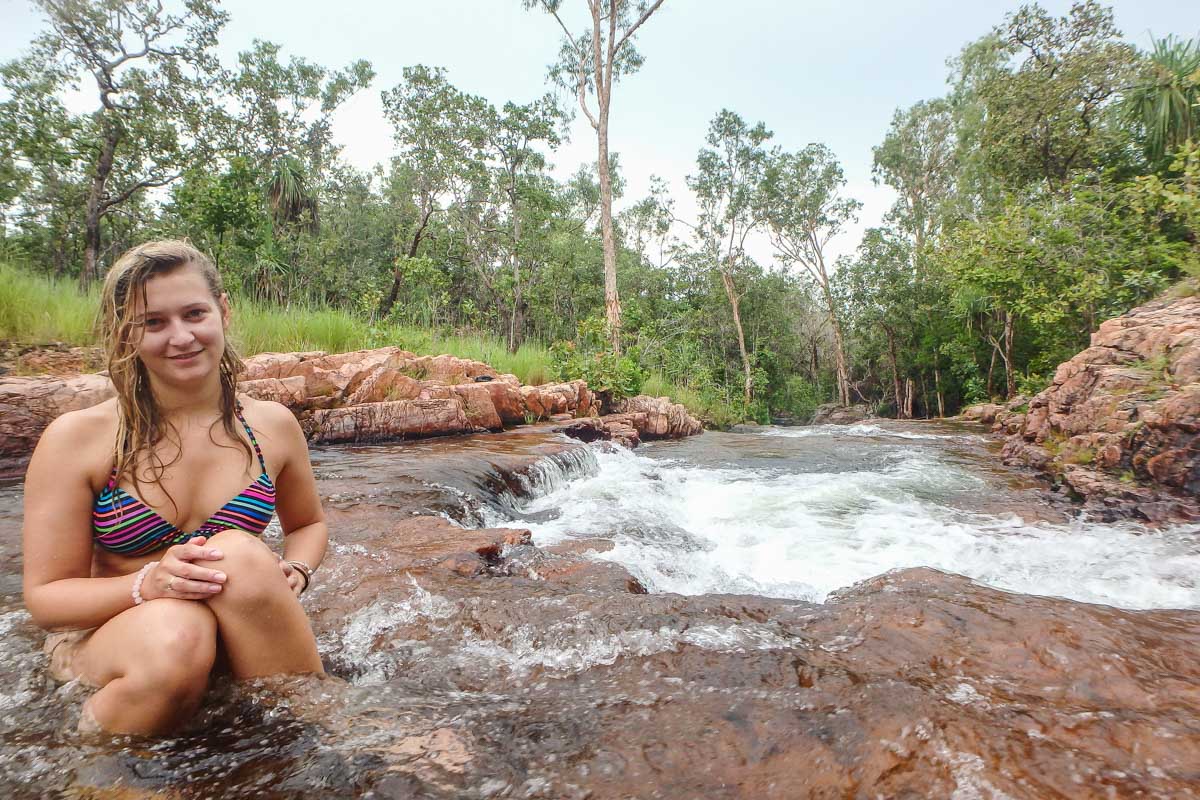 Bailey poses for a photo at Bluey Rockhole  in Litchfield National Park, Darwin