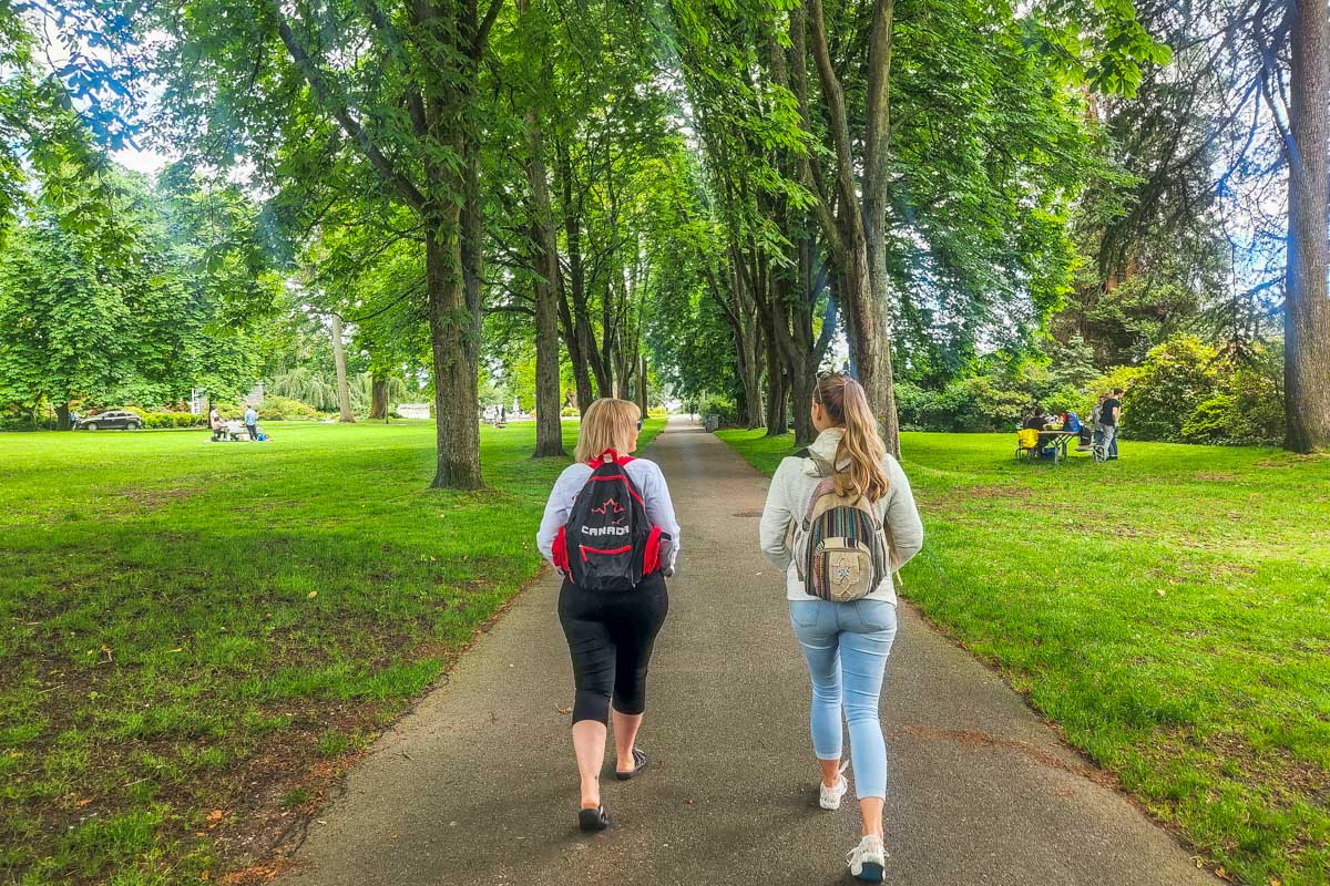 Bailey walks through Stanley Park, Vancouver