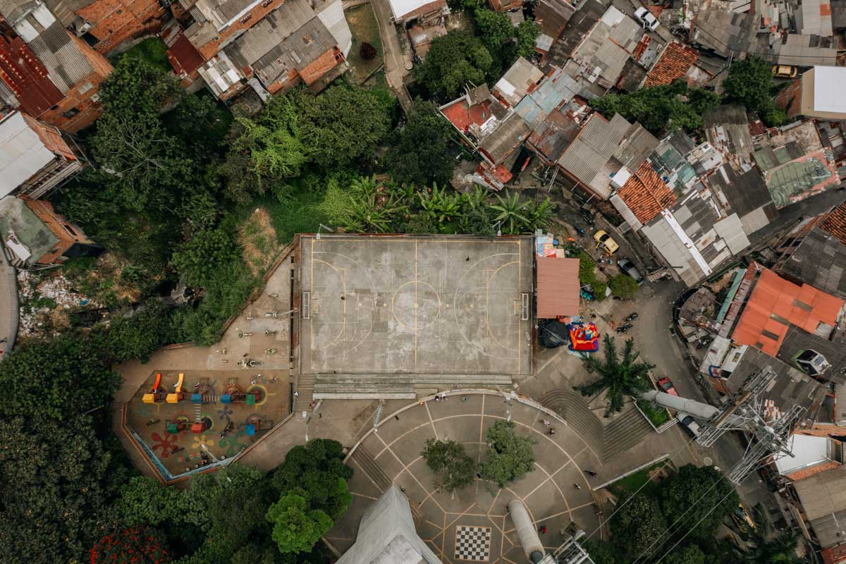 Aerial Drone photo of comuna neighbourhood in Medellin, Colombia