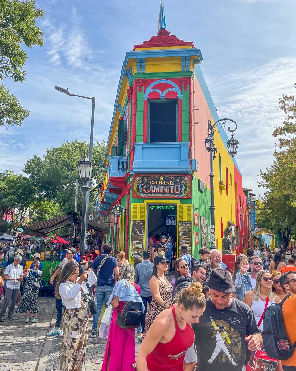 Crowds of people in the Boca neighborhood in Buenos Aires, Argentina