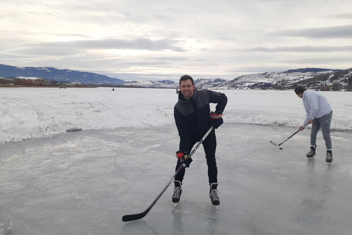 Daniel ice skates and plays hockey in Armstrong, BC