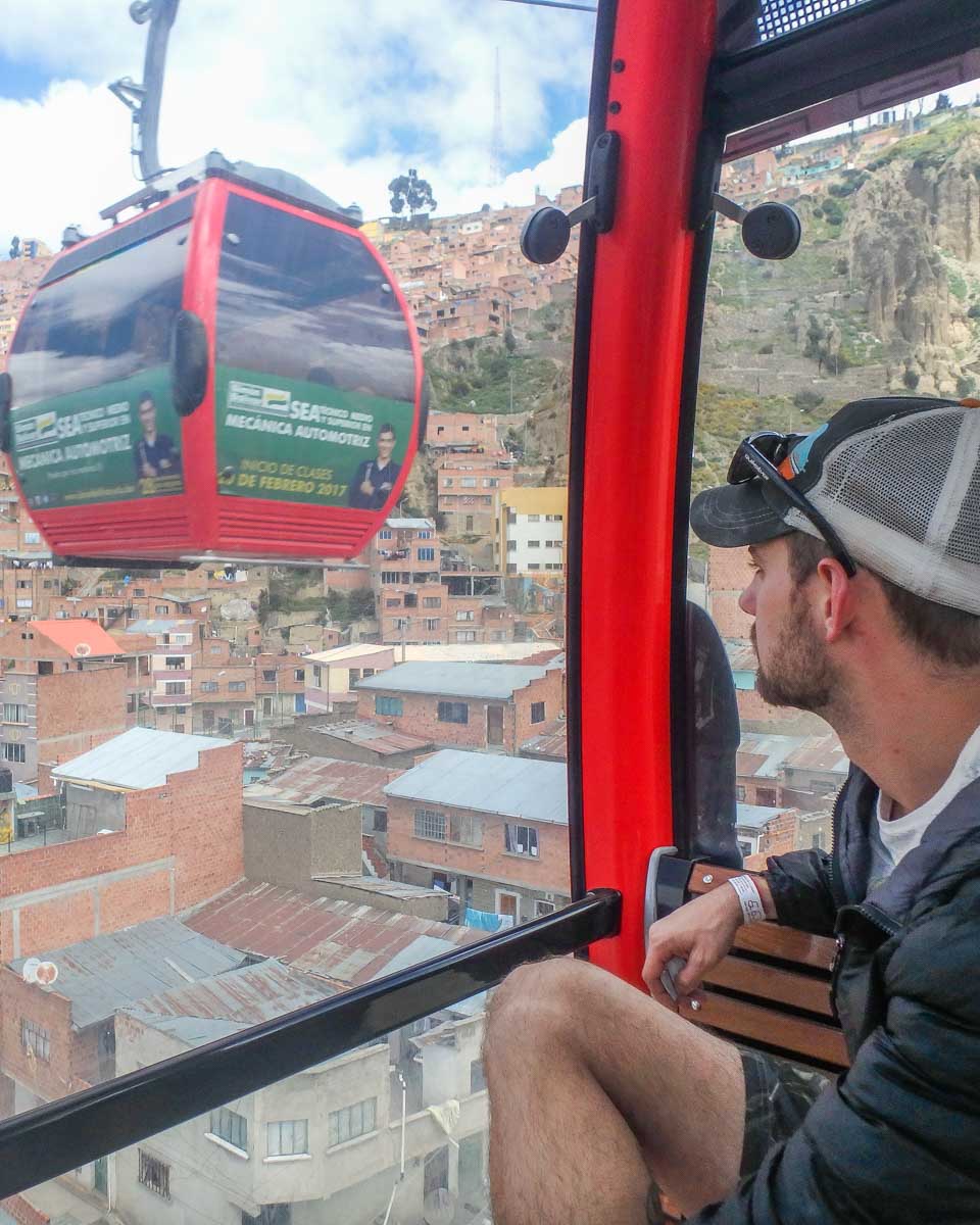 Daniel on the Gondola (Mi Teleférico) in La Paz, Bolivia