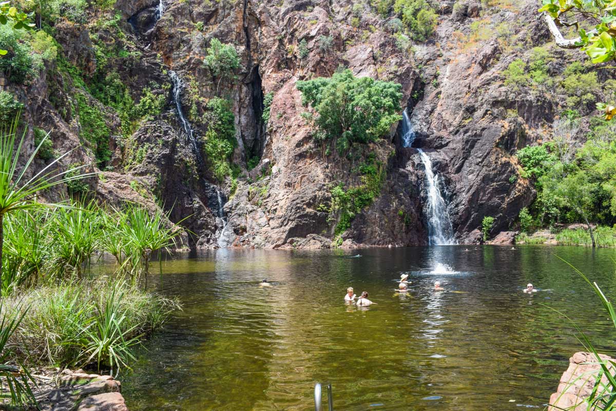People swim in Wangi Falls in Litchfield National Park