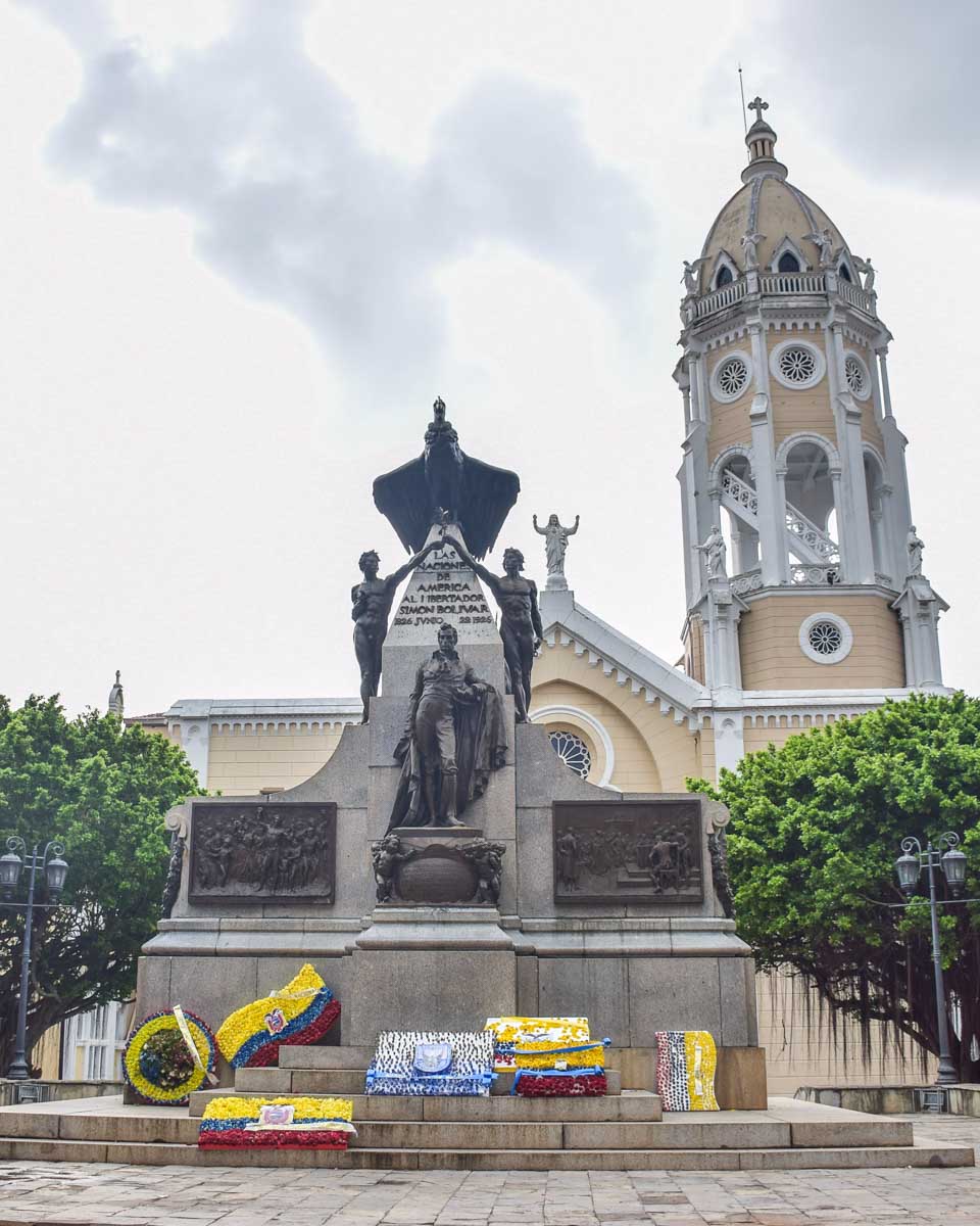 Simon Bolivar statue in Old Town Panama City, Panama
