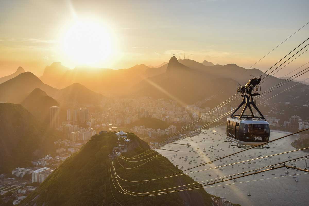 Sunset view from the top of Sugarloaf Mountain (Pão de Açúcar) in Rio de Janeiro, Brazil