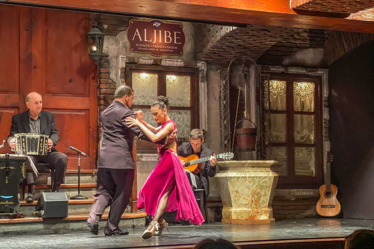Two dancers perform during a tango show in Buenos Aires, Argentina