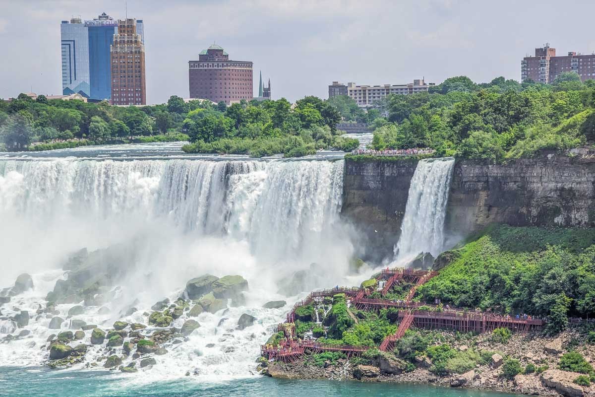 View of Niagara Falls on the Canadian side looking towards the United States side