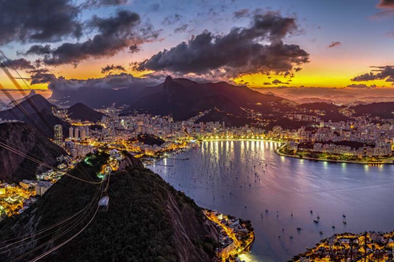 View of Rio de Janeiro at night from Sugarloaf Mountain, Brazil