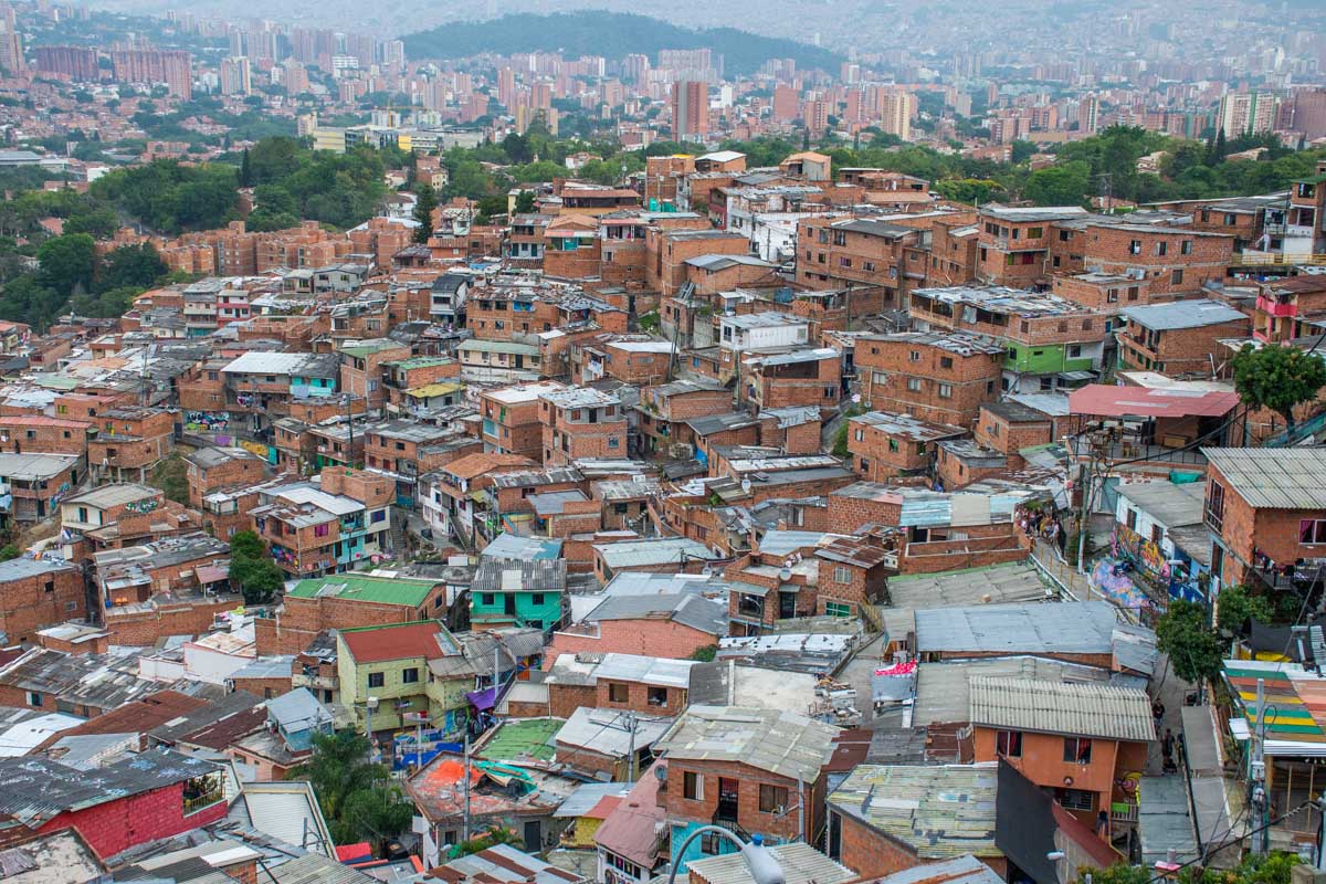 View over the tiny houses that make up Comuna 13 in Medellin