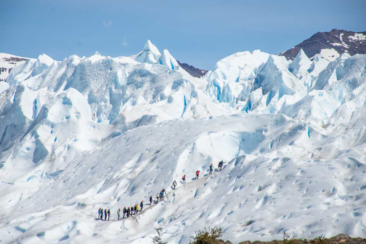 A group of trekkers navigate the Perito Moreno Glacier on a mini trekking tour