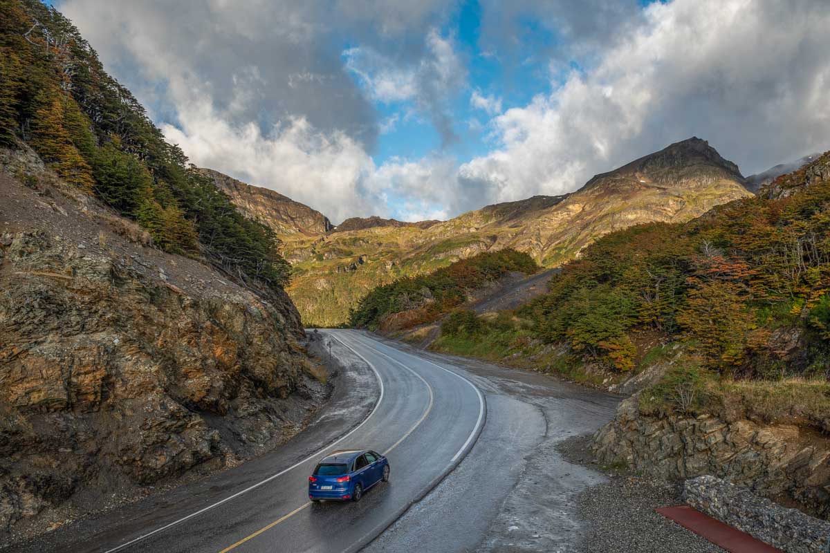A person drives along a road on Ruta 40 in Argentina
