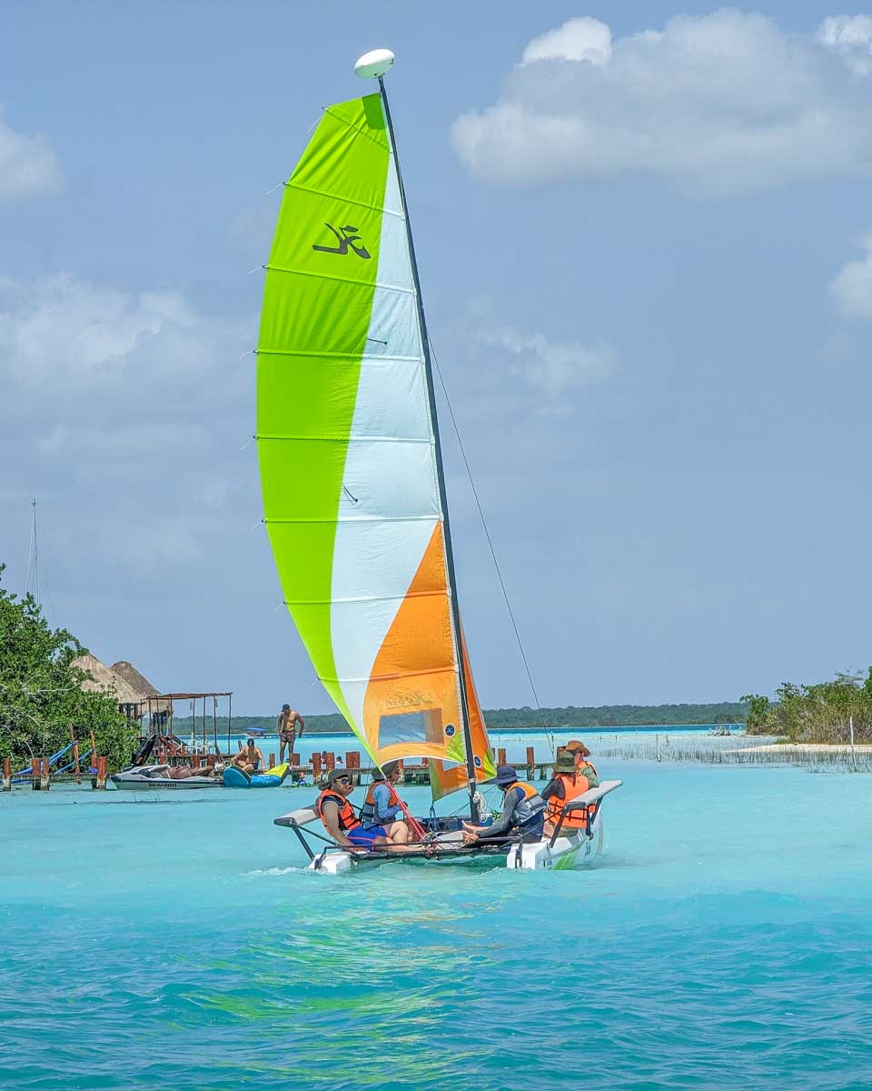 A sail boat on Bacalar lagoon, Mexico
