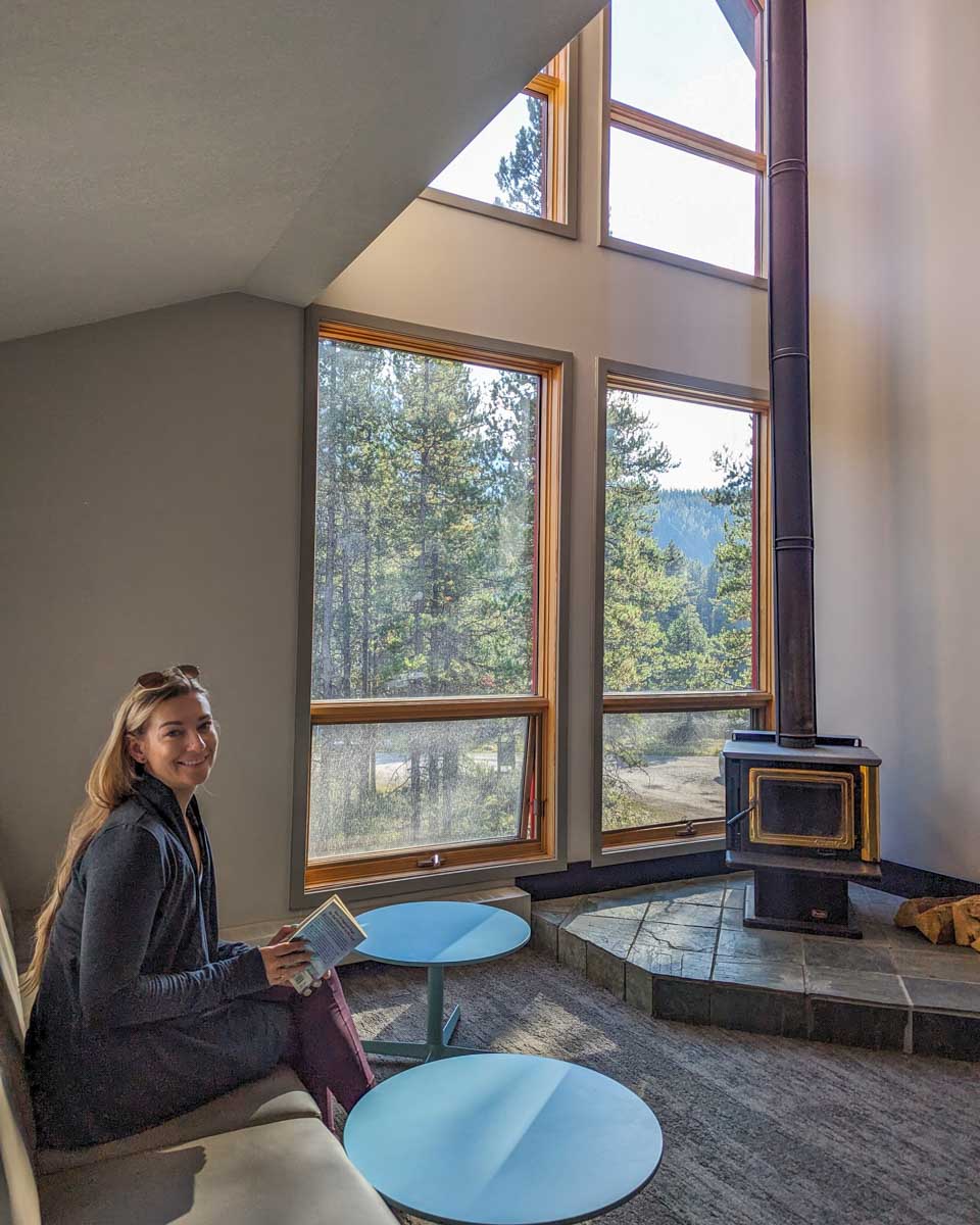 Bailey inside at the HI Lake Louise Alpine Centre