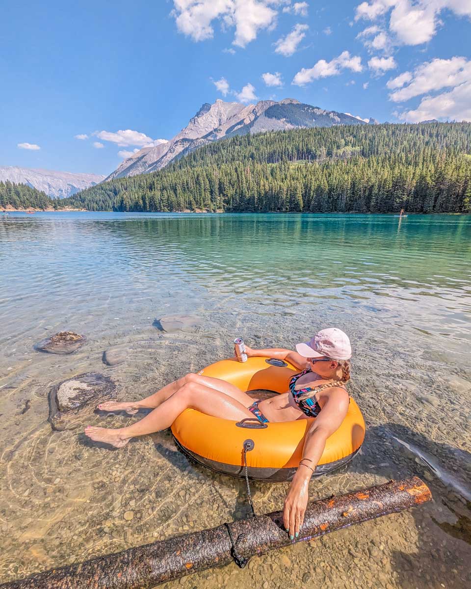 Bailey on a inflatable doughnut at Two Jack Lake, Canada