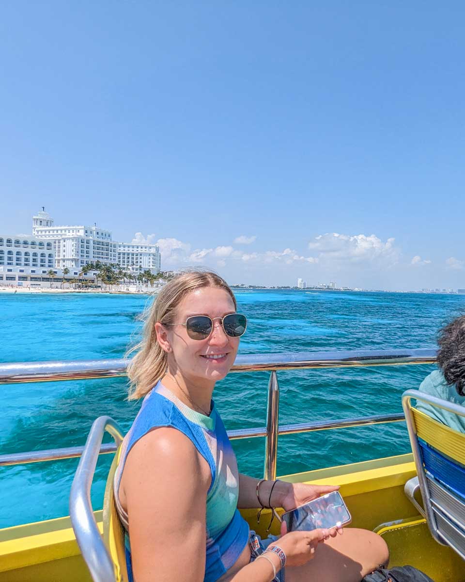 Bailey on the ferry from Isla Mujeres to Cancun