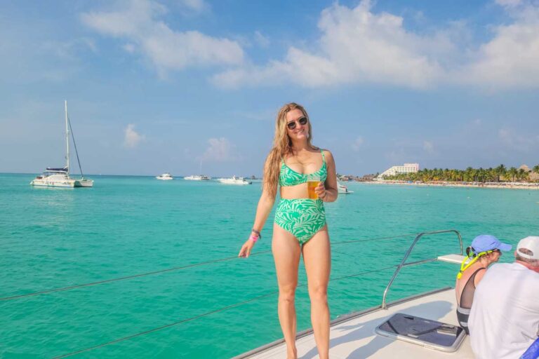 Bailey poses for a photo on our Catamaran anchored off the coast of Isla Mujeres on a day trip from Cancun