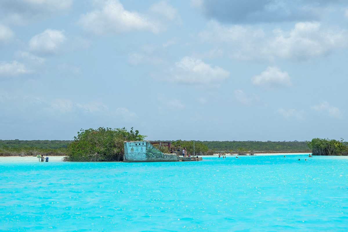 Blue water at Canal de los Piratas in Bacalar Lagoon, Mexico