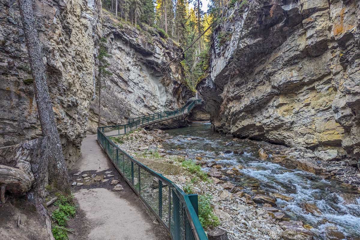 Boardwalk along the river in Johnston Canyon in Banff National Park