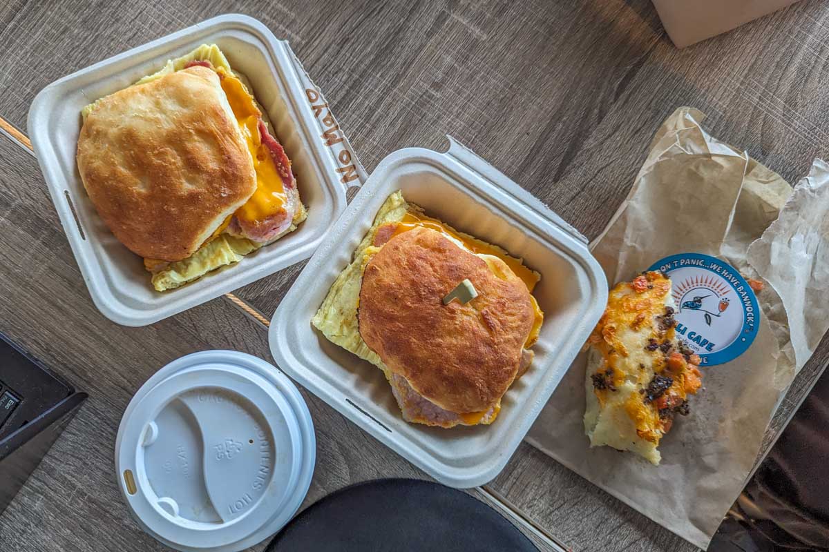 Breakfast sandwiches from Kekuli Café Coffee & Bannock- Merritt