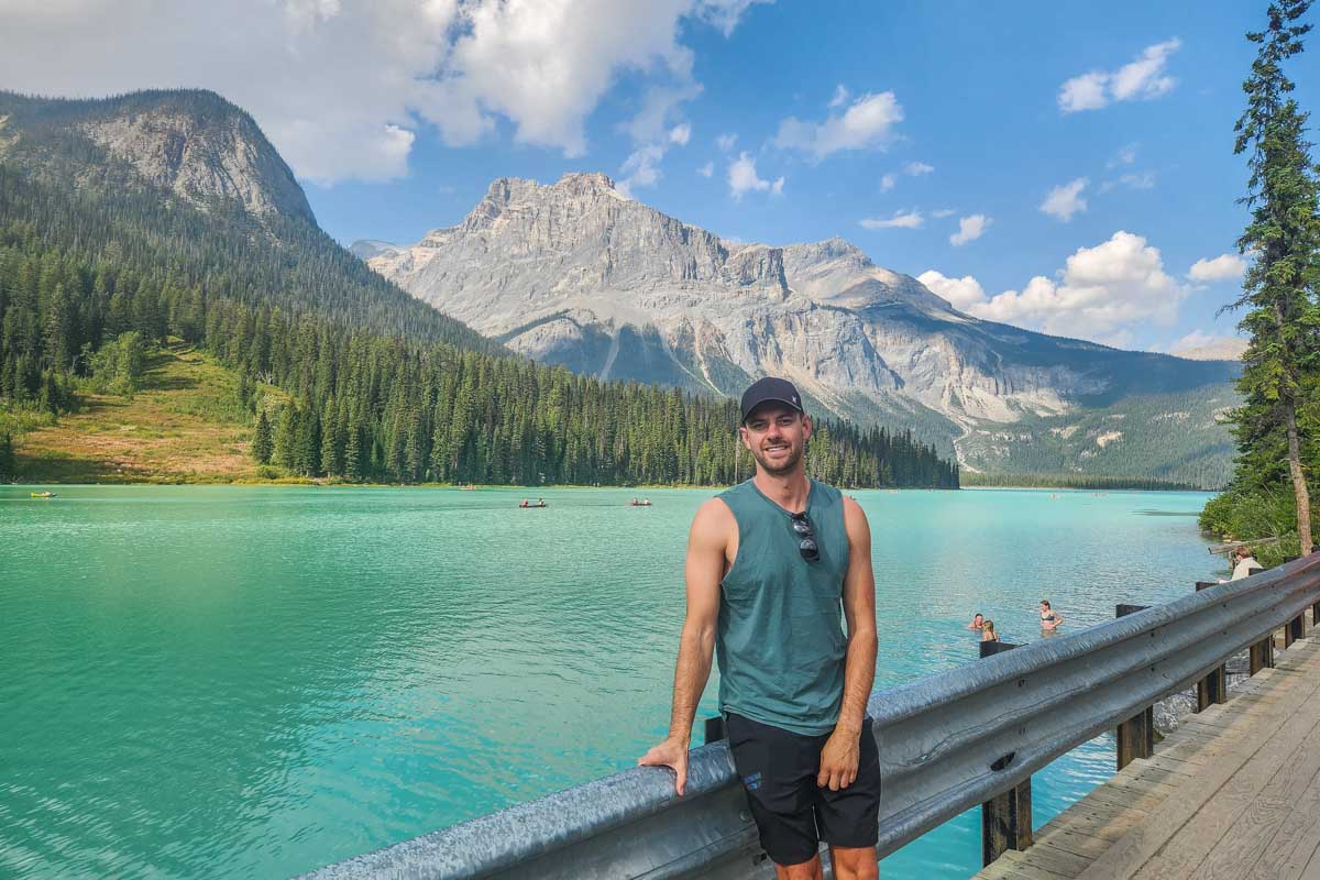 Daniel poses for a photo at Emerald Lake in Yoho National Park