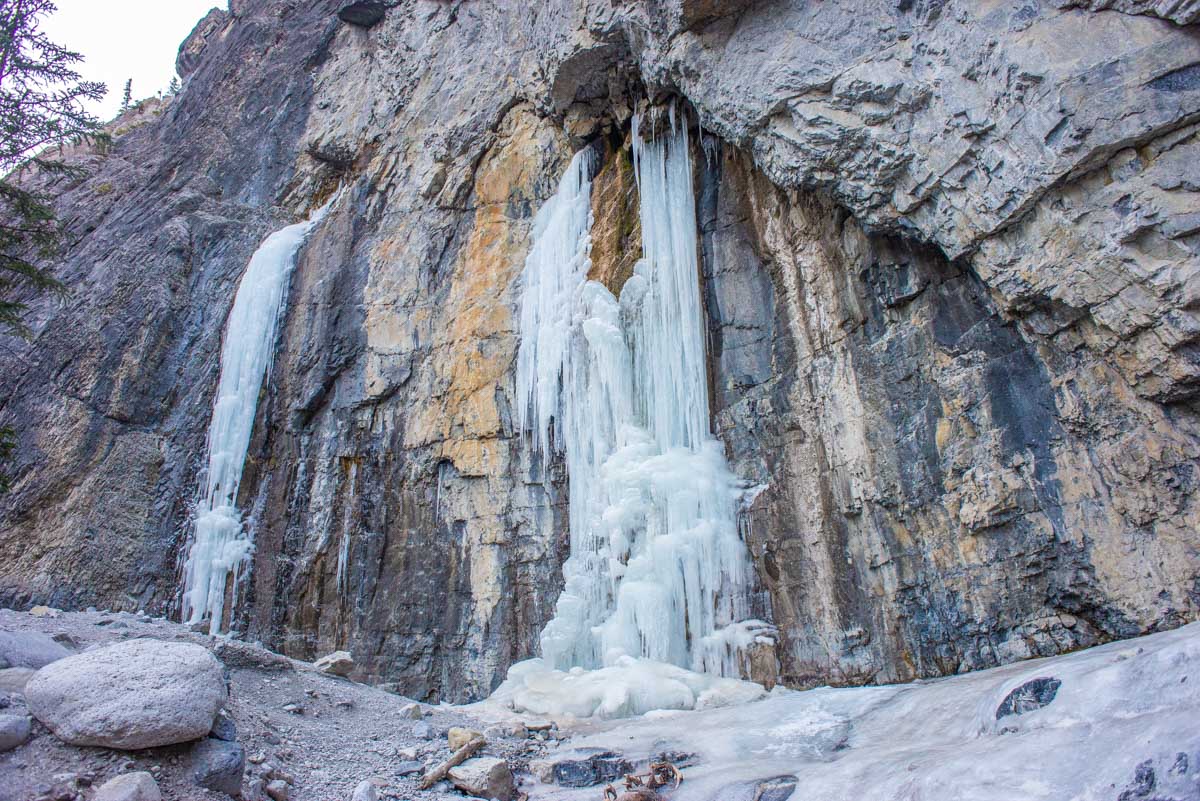 Frozen waterfall in the grotto Canyon near Canmore, Canada