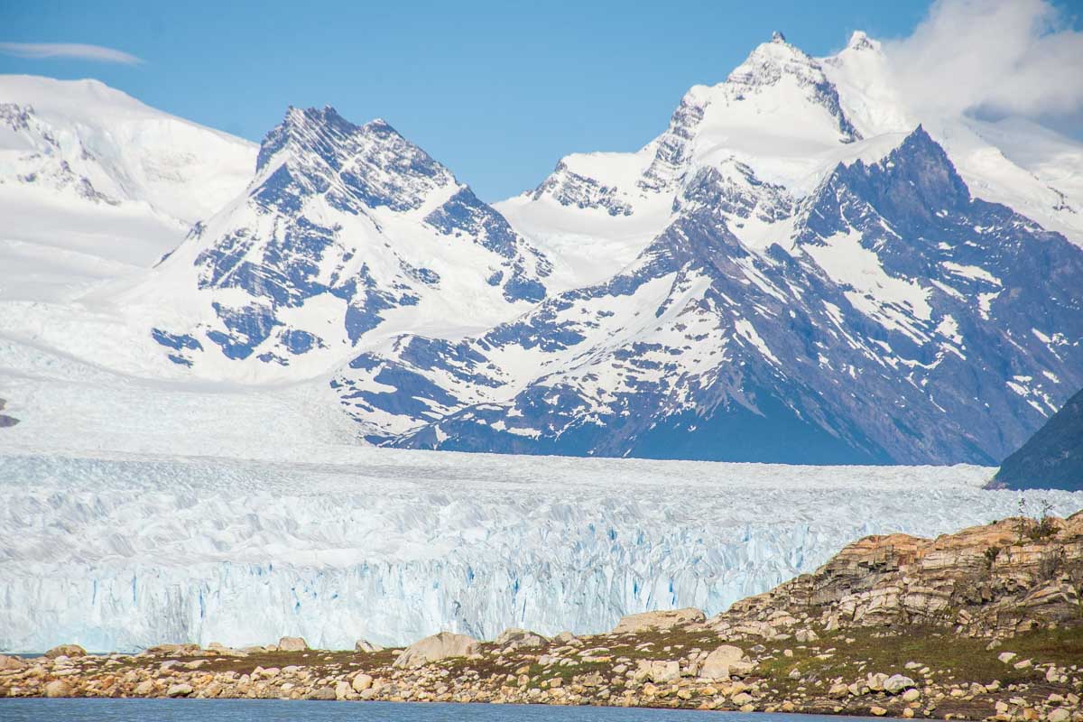 Ice meets rock at the Perito Moreno Glacier in Argentina