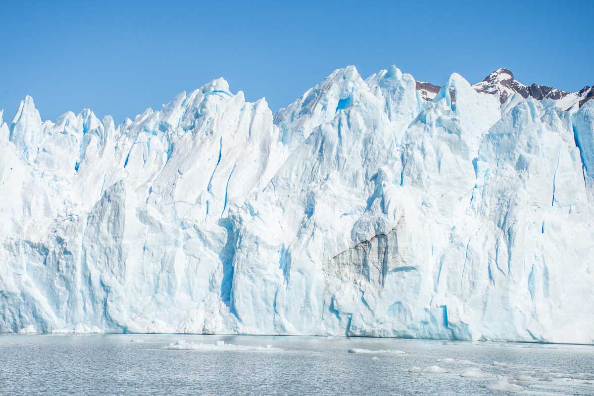 Ice wall on the Perito Moreno Glacier as it meets the lake