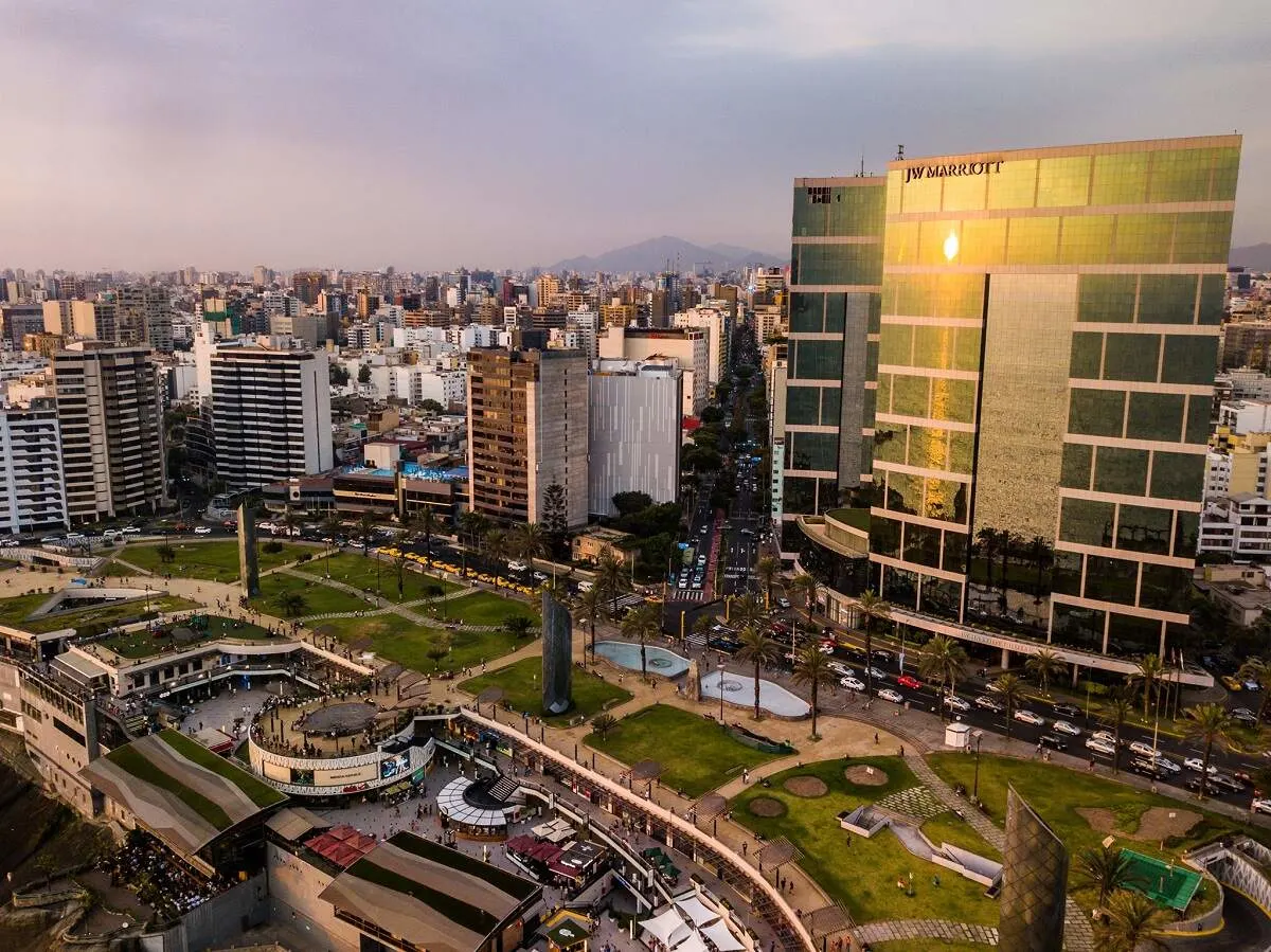 view from above of the outside of the JW Marriott Hotel Lima